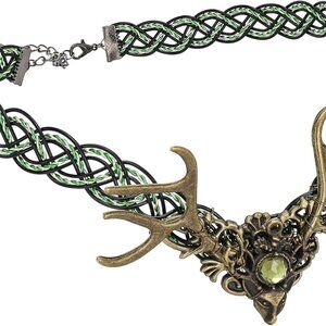 Renaissance Black Fairy Circlet - Retro Elf Renfaire Antler Crown Green Rhinesto